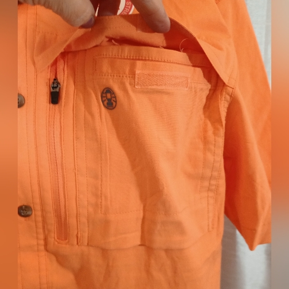 Coleman TAG Button Down Shirt, Orange, ZIP Pckts, Short Sleeves, Collar, Vents,M - Picture 10 of 14